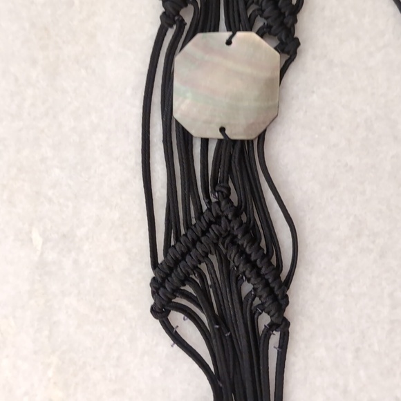 Boho black macrame & abalone fringed belt - Picture 2 of 3